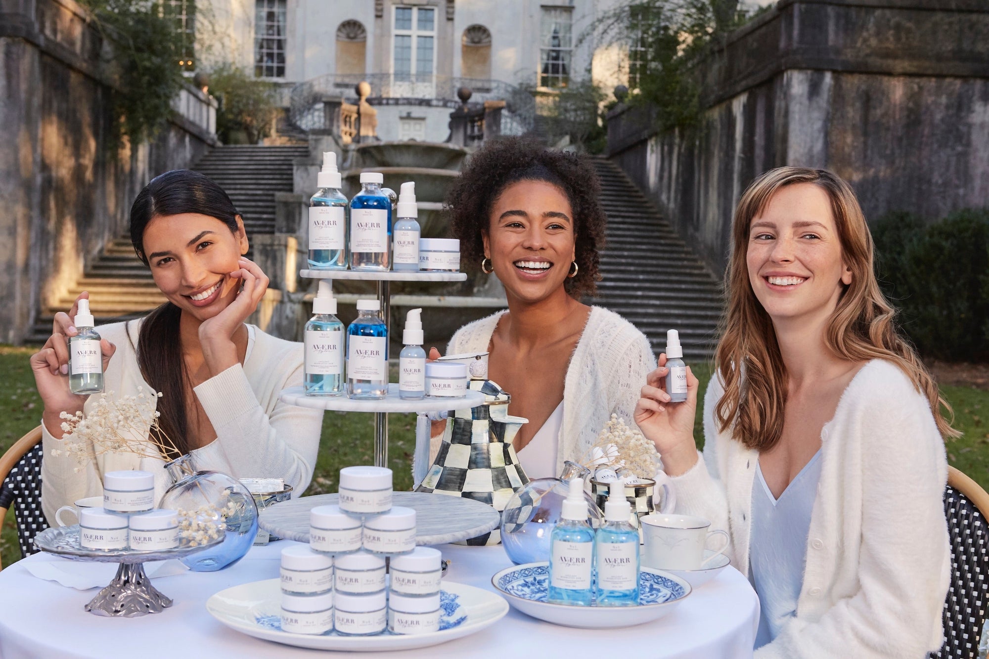 Party of women people enjoying their skincare routine together - the blue tansy ingredient
